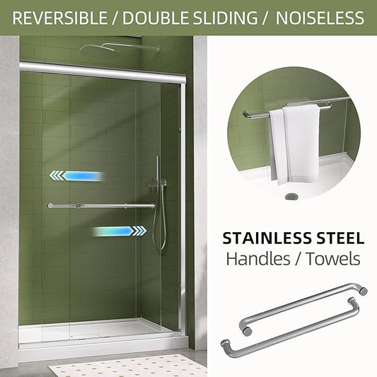GETPRO Sliding Shower Door 44-48 in. W x 72 in. H Semi-Frameless Bypasss Double Sliding Glass Shower Doors,1/4 inch Clear Tempered Glass Door for Walk-in Shower Chrome