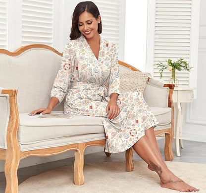 PrinStory Womens Robe Long Knit Bathrobe Lightweight Soft Robes Ladies Bath Robe