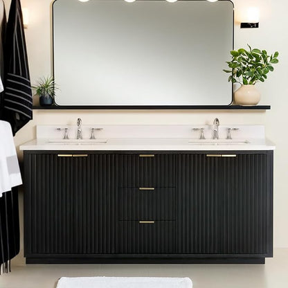 Lavanti Wooderna 72 Inch Bathroom Vanity with Sink – Stylish Firewood Black Vanity Bathroom with Storage Cabinet – Modern Bathroom Vanities with Double Vanity Sink & Quartz Countertop