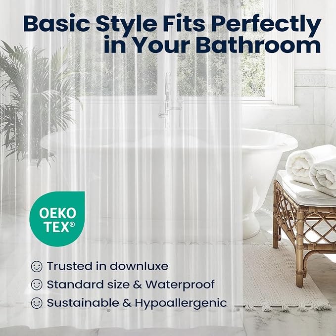 downluxe Shower Curtain Liner, PEVA Plastic Shower Liner with 3 Magnets, 72" x 72" Waterproof Bathroom Curtain, Clear, 3 Pack