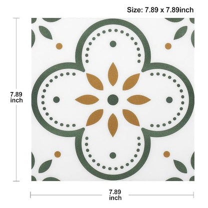 Peel & Stick Floor Tiles Self Adhesive Vinyl Flooring for Kitchen Bathroom Laundry Room Pet House Fireplasce 8"x8" 10 Sheets Removable Floor Stickers Home Decor DIY (Green)