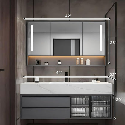 44" Floating Bathroom Vanity,Bathroom Vanity with Sink Set Includes Open LED Smart Defog Mirror Cabinet, Modern Bath Vanity with Drawers,Wall-Mounted Bathroom Vanities,Dark Grey