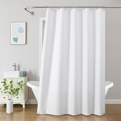 2-in-1 Waterproof Fabric Shower Curtain - No Separate Liner Needed, Hotel-Style Waffle Weave, Effortless Cleaning & Washable Bathroom Shower Curtain Set,60Wx84H,White