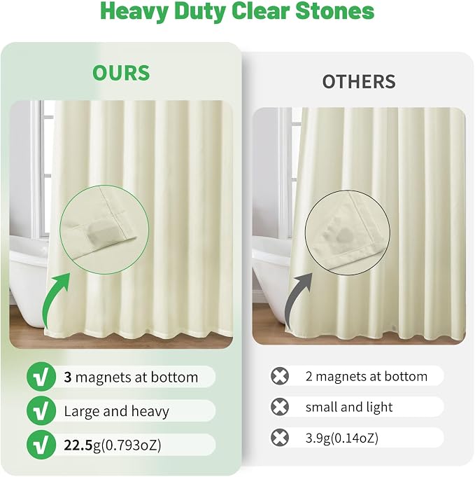 eachope Waterproof Fabric Shower Curtain Liner,72x72 Inch Cream,1 Pack | 3 Heavy-Duty Magnets,Machine Washable,Durable Rustproof Grommets,Hotel Quality,Easy Care,Secure Fit for Bathroom