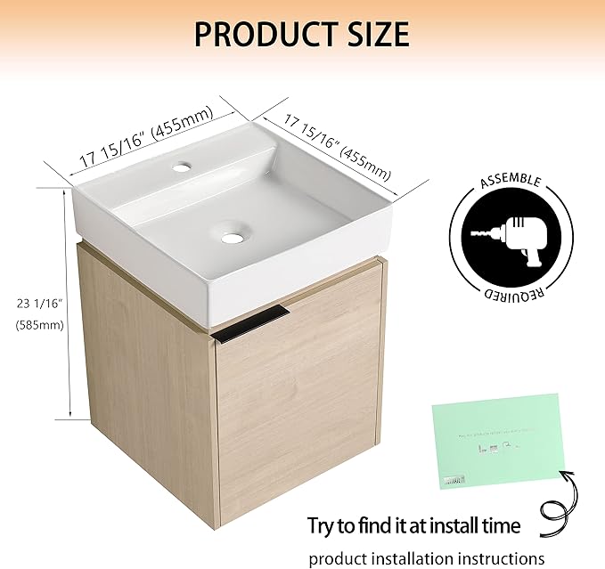 18" Bathroom Vanity with Sink, 18 Inch Floating Bathroom Vanity for Small Space, Modern Bathroom Vanity, Brown Wall Mounted Cabinet Set
