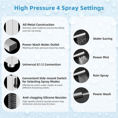 Hibbent All Metal CUPC Certified 8'' Rainfall Shower Head, Dual Shower Head Combo with 4 Handheld Sprays, High Pressure Shower Wand, 16'' Adjustable Extension Arm, 71'' Hose, Shower Holder, Chrome