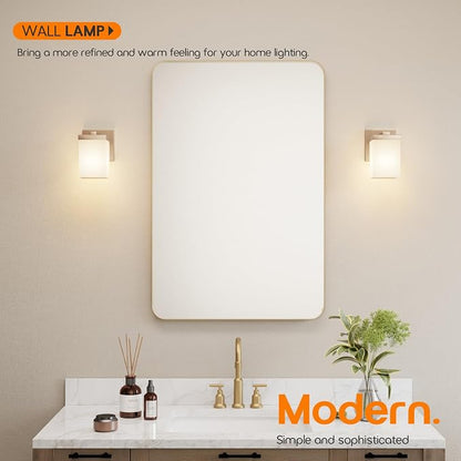 Wall Sconce Over Mirror Champagne Bronze Bathroom Vanity Lighting Fixtures with White Frosted Glass, Wall Lamp for Powder Room Entrance, T003CPG-L1
