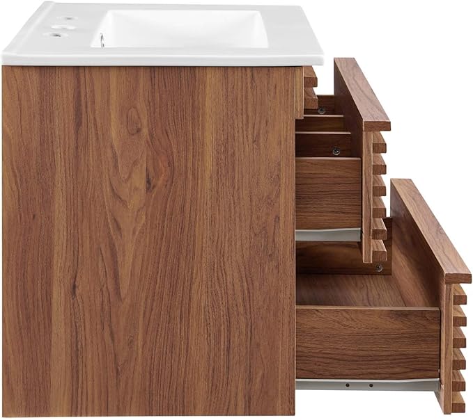 Modway Render 24" Wall-Mount Bathroom Vanity in Walnut White