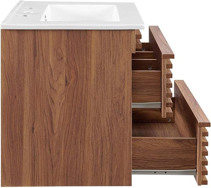 Modway Render 24" Wall-Mount Bathroom Vanity in Walnut White