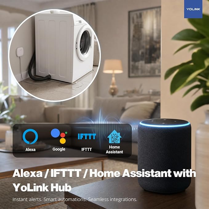 YoLink Water Leak Sensor 2,1/4 Mile World's Longest Range Smart Home Water Leak Sensor,Water Leak Detector with Built-in Siren Up to 105dB,Works with Alexa and IFTTT-YoLink Hub Required,YS7904-UC