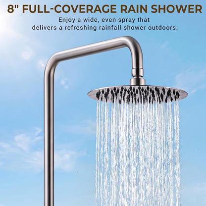 316 Marine-Grade Stainless Steel Wall-Mount Outdoor Shower Kit | SUS 316 Stainless Steel, Easy Install, Height Adjustable, Exposed Wall-Mount, for Beach, Coastal & Backyard Homes