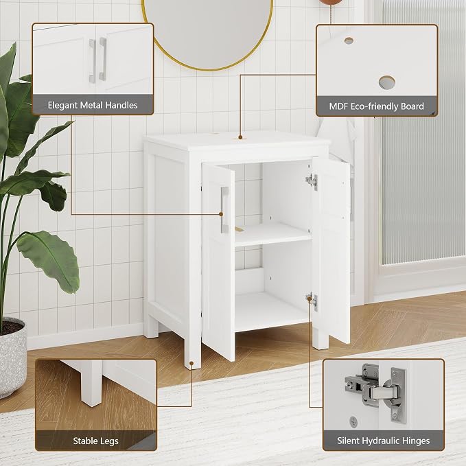 YOURLITE Bathroom Vanity, 24" Modern White Bathroom Cabinet