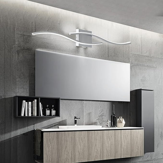 Modern Led Wall Sconces, 32inch Bathroom Mirror Vanity Light, 28W 6000K Wall Light Fixtures Stair Lights, Indoor Wall Decor Bedside Wall Lamp for Bedroom Living Room Hallway Hotel - Silver