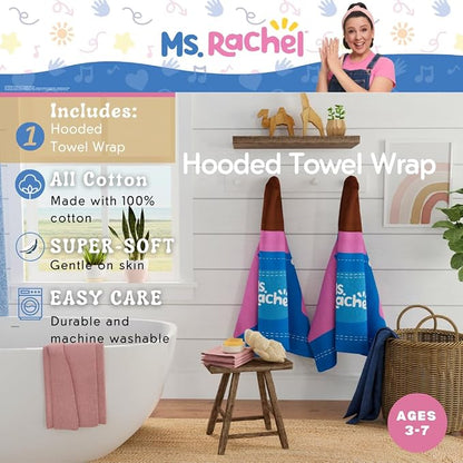 Ms. Rachel Kids Super Soft Bath/Pool/Beach Soft Cotton Terry Hooded Towel Wrap, 24 in x 50 in, (Officially Licensed Product) By Franco