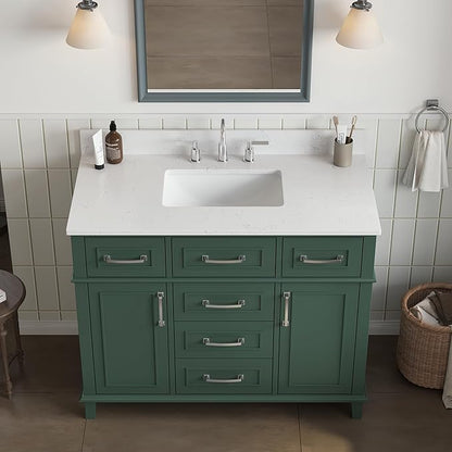 42 Inch Green Bathroom Vanity with Sink, Fully Assembled Bathroom Vanities with Soft Closing Doors & Dovetail Drawers, Solid Wood Vanity with Sink, 42 Inch Vanity for Bathroom