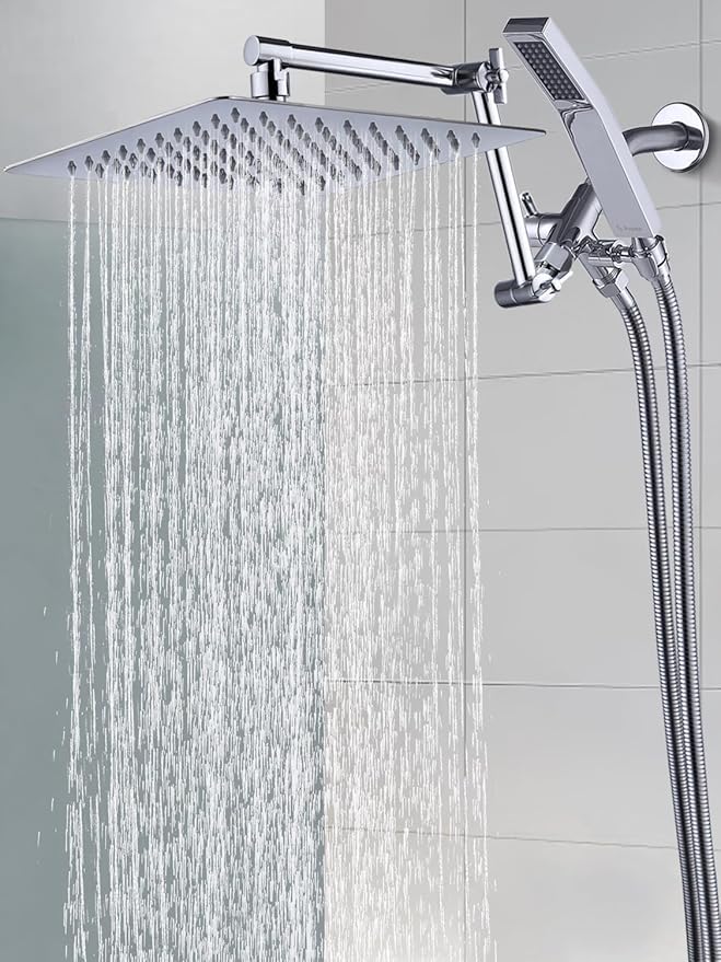 G-Promise All Metal 10 Inches Rainfall Shower Head with Handheld Combo | All Metal, Built to Last, Easy Install, Adjustable Height & Angle for All Heights, Extra Long Hose, Modern Upgrade