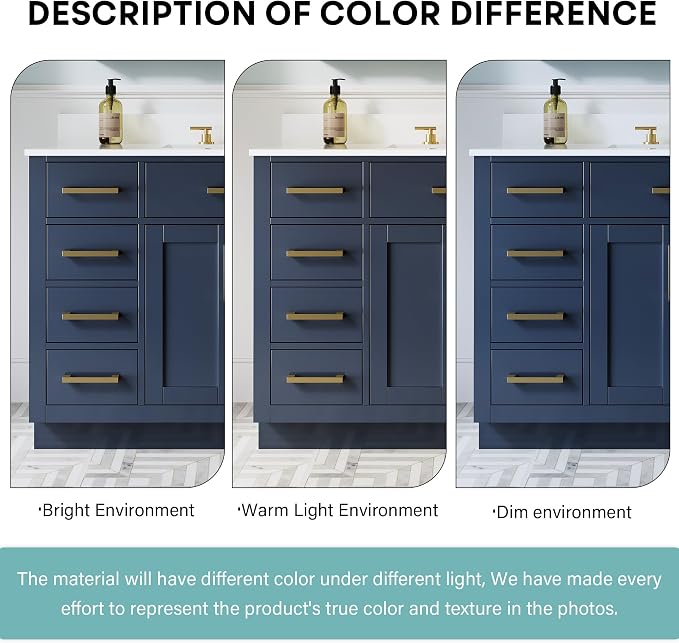 48-Inch Bathroom Vanity with Sink W/ 2 Doors & 8 Drawers & 1 Flip Drawer, Navy Blue Vanity W/Brushed Gold Handles