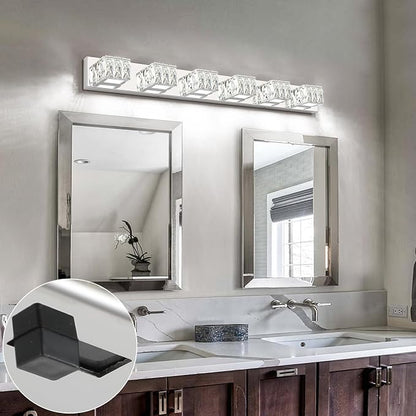 6 Lights Bathroom Vanity Light - LED Bathroom Lights Over Mirror 5CCT Dimmable - Modern Crystal Chrome Vanity Wall Light