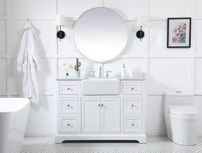 48" Pre-Assembled Bathroom Vanity with Sink, Solid Birch and MDF, Carrara White Marble Countertop Attached, Single Rectangle Porcelain Sink, 6 Soft-Close Drawers, White