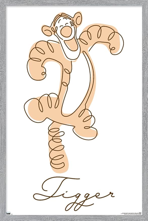 Trends International Disney Simple Moments Line Art - Tigger Wall Poster, 22.4L x 14.7W, Gray Framed Version