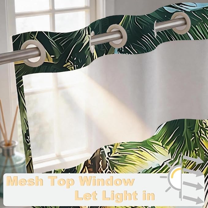 Summer Luxury Beach No Hook Shower Curtain Ocean Modern Coastal Palm Tree | Pretty Tropical No Hook Shower Curtain with Snap in Liner, Waterproof Ringless Shower Curtains for Bathroom 72x74 Inch Green