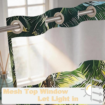 Summer Luxury Beach No Hook Shower Curtain Ocean Modern Coastal Palm Tree | Pretty Tropical No Hook Shower Curtain with Snap in Liner, Waterproof Ringless Shower Curtains for Bathroom 72x74 Inch Green
