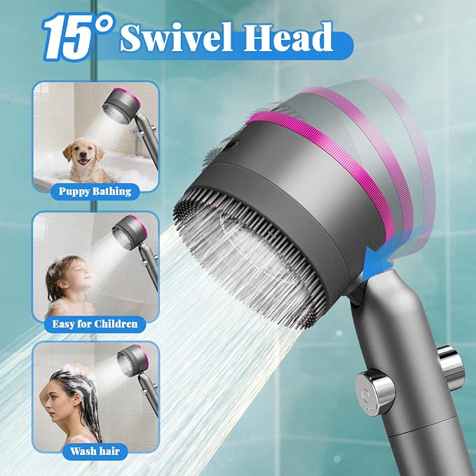 Filtered Shower Head with Handheld,High Pressure3+1Spray Mode Showerhead with Filters,Water Softener Filters Beads for Hard Water 360°Rotating Adjustable Shower Head with Wall Holder&ON/Off Switch