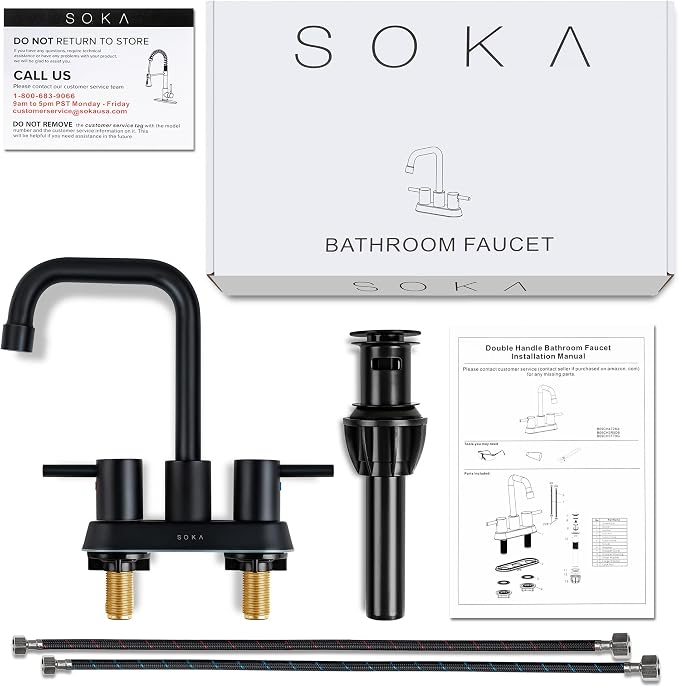 SOKA Centerset Bathroom Faucet 2 Handles 4 Inch Commercial Hand Sink Touch Faucets 3 Hole Bathroom Sink Faucet