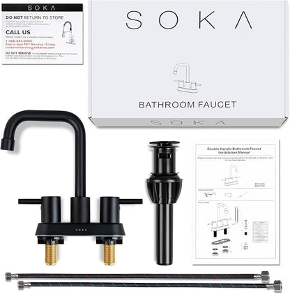 SOKA Centerset Bathroom Faucet 2 Handles 4 Inch Commercial Hand Sink Touch Faucets 3 Hole Bathroom Sink Faucet