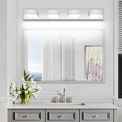 LED Modern Bathroom Vanity Light Fixtures (4-Light, 30-Inch), Chrome Modern Bathroom Wall Lighting Fixtures Over Mirror (Cool White 6000K)