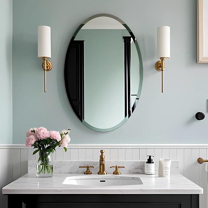 Bathroom Mirror for Over Sink 16" x 24" Oval Frameless Wall Mirror | Beveled Polished Edge Decorative Wall Mirror for Bathroom, Bedroom, Vanity and Entryway