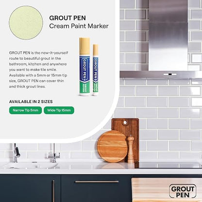 Grout Pen Cream Tile Grout Paint Marker - 2 Pack w/Extra Tips (7mL) | Waterproof Grout Refresh Restorer for Kitchen & Bathroom, Tile Grout Colorant Pens - Narrow Tip 5mm - Cream