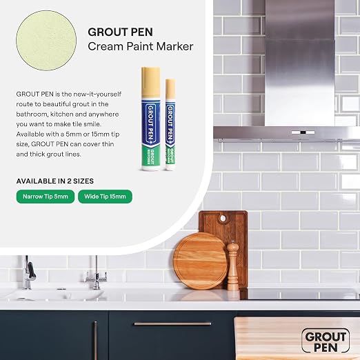 Grout Pen Cream Tile Grout Paint Marker - Narrow 5mm Tip (7mL) - 3 Pack | Waterproof Grout Refresh Restorer for Kitchen & Bathroom, Colorant and Sealer Pens for Cleaner Looking Grout Lines - Cream