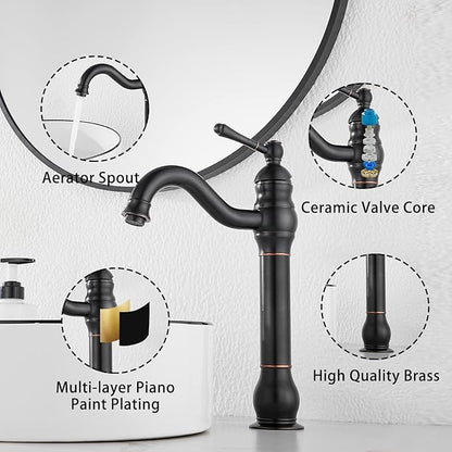 GGStudy 360° Swivel Single Handle One Hole Bathroom Vessel Sink Faucet Matching Pop Up Drain Without Overflow Oil Rubbed Bronze