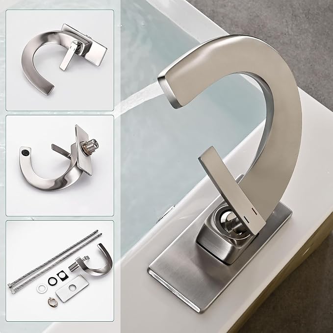Single Hole Bathroom Sink Faucets,Brass Vainty Faucet Brushed Nickel | Lead-Free, Single Handle Faucet for Sink, Vanity, RV, Lavatory, Suitable for 1 or 3 Holes