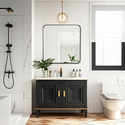 Fabuday Black Sink Mirror for Bathroom - 28x28 Inch Square Framed Black Mirrors for Over Sink, Black Vanity Matte Mirrors with Brushed Frame for Bedroom, Restroom, Farmhouse, Entryway Decor