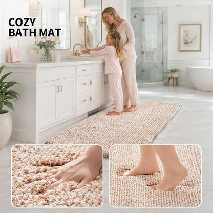 ILANGO Beige and White Bathroom Rugs 36" × 24" Non Slip & Super Absorbent Extra Thick Soft, Washable Bath Mat for Floor, Microfiber Plush Shaggy Bath Rug with Rubber for Bathtub Shower Room Sink