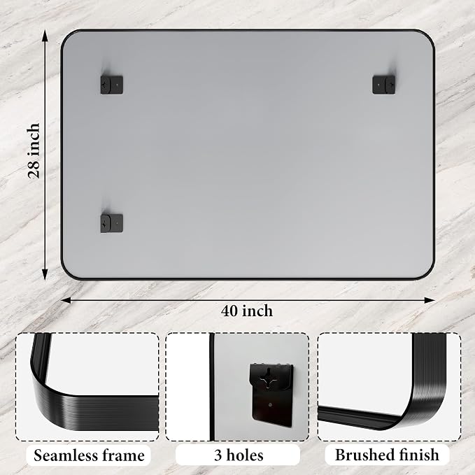 28x40 Inch Black Metal Framed Bathroom Mirror for Wall, HD Tempered Glass, Vanity Mirror for Over Sink, Anti-Rust Aluminum Alloy Mirror, Farmhouse, Horizontally or Vertically Hanging