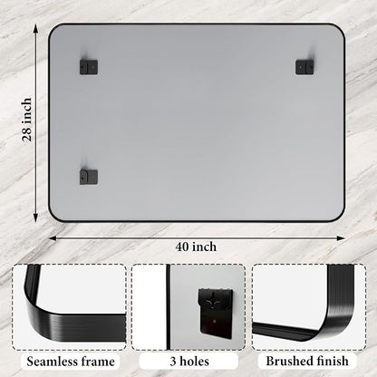 28x40 Inch Black Metal Framed Bathroom Mirror for Wall, HD Tempered Glass, Vanity Mirror for Over Sink, Anti-Rust Aluminum Alloy Mirror, Farmhouse, Horizontally or Vertically Hanging