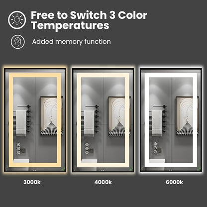 48"X38" LED Bathroom Mirror with Black Frame, Front Lit and Backlit | Metal Framed Mirror, Stepless Dimmable, HD Reflection, Anti-Fog, Shatter-Proof, Memory, 3 Colors Lighting, UL Listed.
