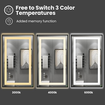 60"X30" LED Bathroom Mirror with Black Frame, Front Lit and Backlit | Metal Framed Mirror, Stepless Dimmable, HD Reflection, Anti-Fog, Shatter-Proof, Memory, 3 Colors Lighting, UL Listed.