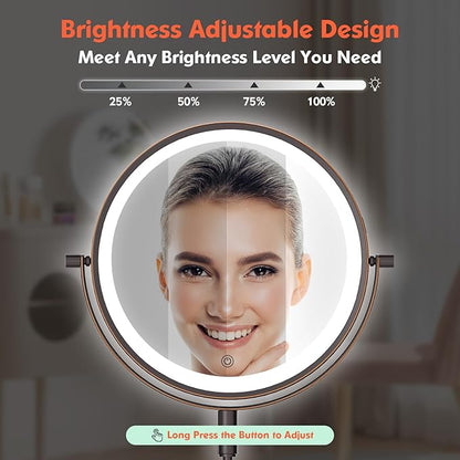 Rechargeable Wall Mounted Makeup Mirror - 8 Inch Double Sided 30X/5X Magnifying Mirror with 3 Color Lights Dimmable Touch Screen, 360°Swivel 19.6 Inch Extendable Accordion Bathroom Mirror