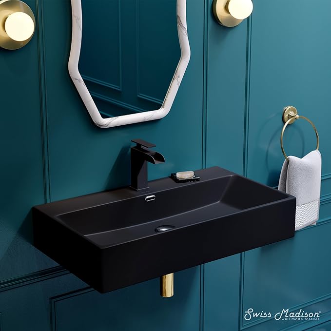 Swiss Madison Claire 30” Rectangle Wall-Mount Bathroom Sink in Matte Black