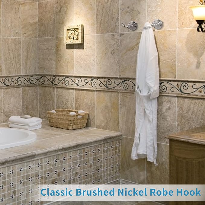 FILTA Bathroom Towel Hooks, Brushed Nickel Robe & Towel Hooks for Wall Mounted, Traditional Towel and Robe Hooks for Hanging Towels, Bath Towel Holder for Shower(2 Pack)