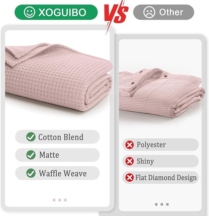Waffle Weave Shower Curtain - Blush Pink Cotton Fabric Texture Heavyweight Shower Curtains for Bathroom,Washable,72Wx72L