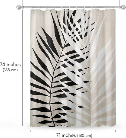 Americanflat 71x74 Botanical Shower Curtain - Water-Resistant Long Shower Curtain with Durable Metal Grommets and 12 Hooks - 100% Polyester - Black, White, and Beige