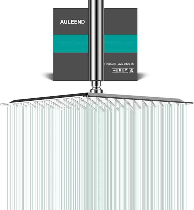 Square Rain Shower Head, High Flow Stainless Steel,Work with any decorative style，All Metal Rainfall Shower Head (Chrome, 12)