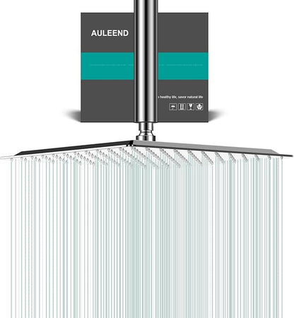 Square Rain Shower Head, High Flow Stainless Steel,Work with any decorative style，All Metal Rainfall Shower Head (Chrome, 12)