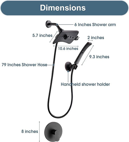 BRIGHT SHOWERS Dual Shower Head System with Handheld and Rainfall Shower, Shower Faucet Set with Valve and Trim Kit, Includes 79-Inch Stainless Steel Hose, Oil-Rubbed Bronze