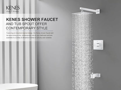 KENES Chrome Shower Set with Tub Faucet, Square Tub Shower Faucet Set | Shower Faucet with 10-Inch Rain Shower Head, Square Shower System, Valve Included, Lead-Free cUPC & NSF Certified, Stainless